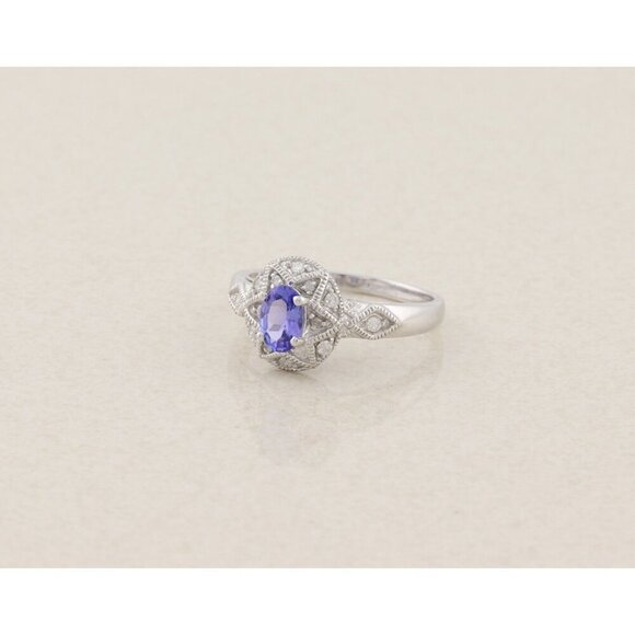 10k White Gold Natural Tanzanite & Diamond Ring Size 8 3/4 - Picture 6 of 8